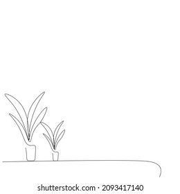 Plants in pot line draw vector illustration