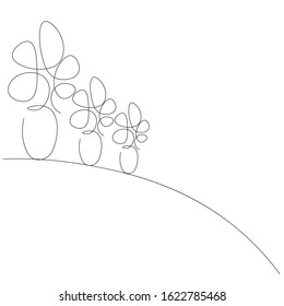Plants in pot on table line drawing vector illustration