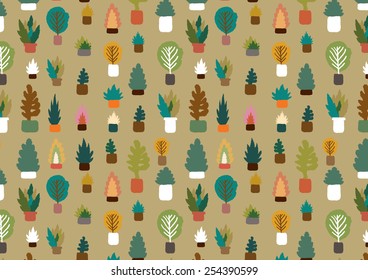 plants in a pot pattern - freehand drawing vector illustration