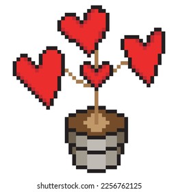 Plants in pot pixel art with heart symbol leaf design