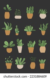 plants in pot set bundle vector