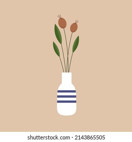Plants in pot vector. Plants in pot icon vector on brown background.