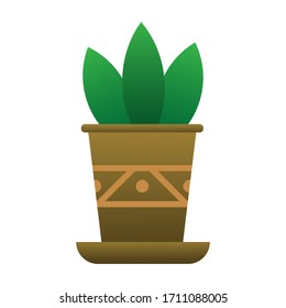 Plants in the pot.Brown flower pot with a pattern.Interior decoration.House decoration.Vector illustration