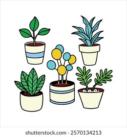plants pots color vector five design