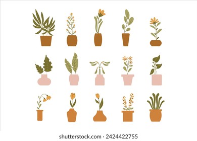 plants in pots flat vector collection