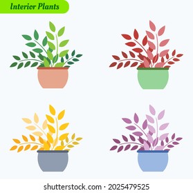 Plants with pots flat vector icon set. Set of 4 icons