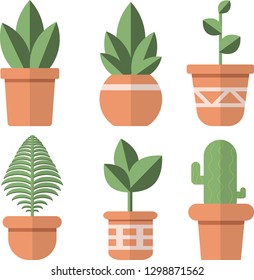 Plants And Pots Icon Set Flat Design Illustration Vector