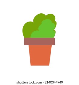 Plantas en ollas. Parte de la fachada de la casa. Un elemento decorativo sencillo. Ilustración vectorial aislada en fondo blanco. Estilo de caricatura.