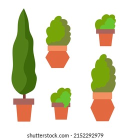 Plants in pots. Part of the facade of the house. A simple decorative element. Vector illustration isolated on white background. Cartoon style.