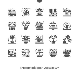 Plants in pots. Potted grass. Favorite flower. Cactus. Gardening and home decor. Vector Solid Icons. Simple Pictogram