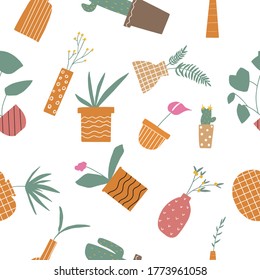 Plants in pots set on a white background, indoor plants
