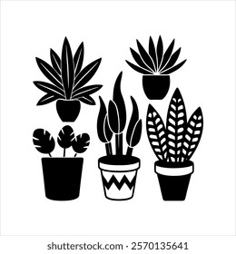 plants in pots vector silhouette