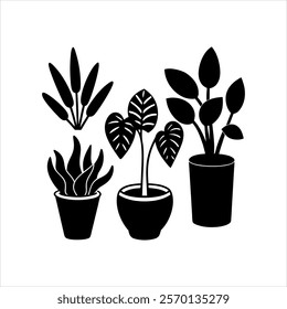 plants pots vector silhouette design