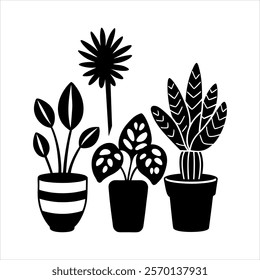plants in pots vector silhouette design