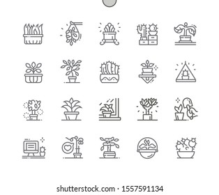 Plants in Pots Well-crafted Pixel Perfect Vector Thin Line Icons 30 2x Grid for Web Graphics and Apps. Simple Minimal Pictogram