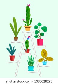 Plants potted set. Cartoon vector illustration.