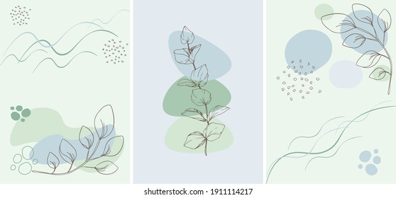Plants print. Eucalyptus.Creative background. Design for notebook, banner, cover, wallpaper, fabric and other