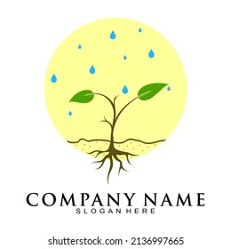 Plantas con icono vectorial de ilustración de agua de lluvia