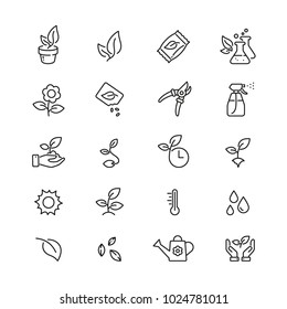 Plants related icons: thin vector icon set, black and white kit