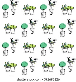 Plants seamless pattern. succulent, cactus. Hand drawn illustration