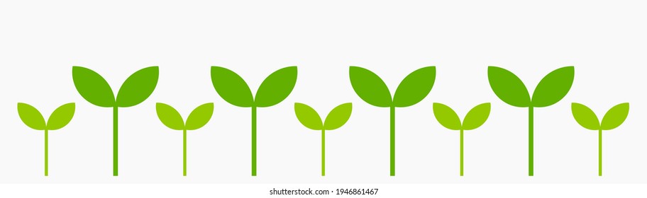 Plants seedlings border. Green spring plants, flat design. Vector illustration. - Shutterstock ID 1946861467