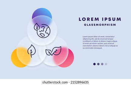 Plants set icon. Leaf, green, planet. Save the planet. Vegan. Ecology. Grean peace concept. Glassmorphism style. Vector line icon for Business and Advertising