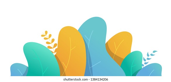 Plants set isolated. Flat style. Leaves, flowers, bushes and trees. Modern trendy minimalistic and simple design. Bright summer, spring colors. Cartoon style. Floral background. Vector illustration.