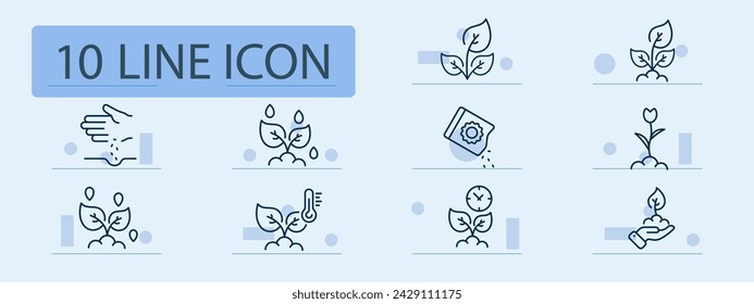 Plants set line icon. Seeds, planting, gardening, horticulture, agriculture, growth. Pastel color background. Vector line icon for business and advertising