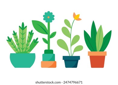 Plants set , set minimal flat illustration on white background