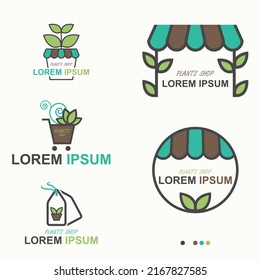 Plants Shop Garden And Tree Logo Set - Vector