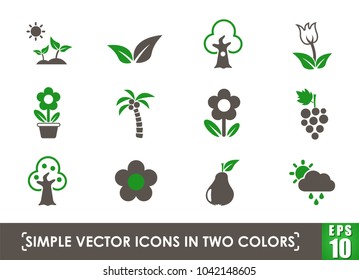 plants simple vector icons in two colors