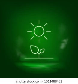 Plants, sun, eco neon vector icon. Save the world, green neon.