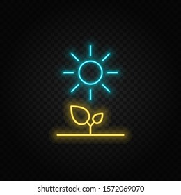 plants, sun, eco neon vector icon. Blue and yellow neon vector icon.