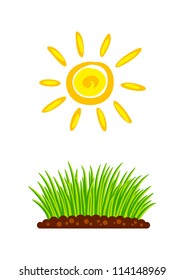 Plants and sun on white background