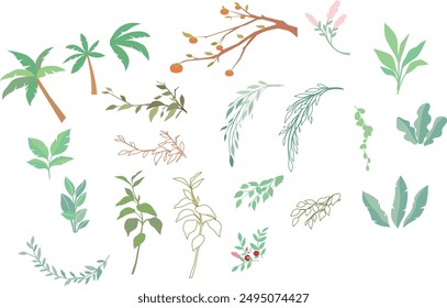 plants, trees, grass, leaves, spring, summer, persimmon, willow, background, vector