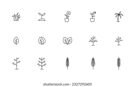 Plants and Trees icon set. Editable vector stroke.