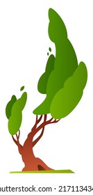 Plantas y árboles - moderno diseño plano de imagen aislada. Ilustración minuciosa del follaje verde y el maletero ramificado. Paisaje forestal, naturaleza, parque de verano, flora y medio ambiente