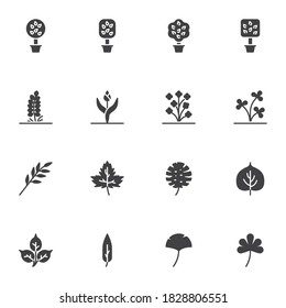 Plants and trees vector icons set, modern solid symbol collection, filled style pictogram pack. Signs, logo illustration. Set includes icons as houseplant, tropical leaves, flowers
