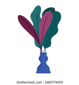 plants in vase decoration interior isolated icon vector illustration