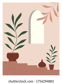 Plants in a vase on stairs. Vector illustration