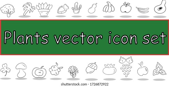 Plants vector icon set. Thin simple collection illustration black
