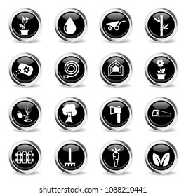 plants vector icons - black round chrome buttons
