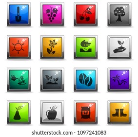 plants vector icons in square colored buttons for web and user interface design