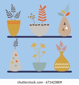 plants vector set with blue background