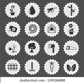 plants web icons stylized postage stamp for user interface design