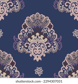 Plants and wildflowers in blossom, leaves and foliage design. Spring or summer ornamental motif. Paisley seamless pattern or background print, wallpaper or textile. Vector in flat style illustration