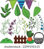 Plants,green leaves and other garden objects vector clipart