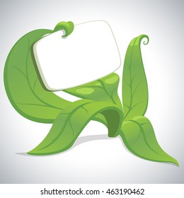Plaque on the green foliage. Vector illustration in cartoon style isolated from the background
