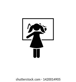 Plaque, write, girl, school icon. Element of children pictogram. Premium quality graphic design icon. Signs and symbols collection icon