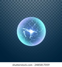 Plasma ball. An explosion of plasma energy inside a ball with a lot of ball lightning. Vector for web design and illustrations.